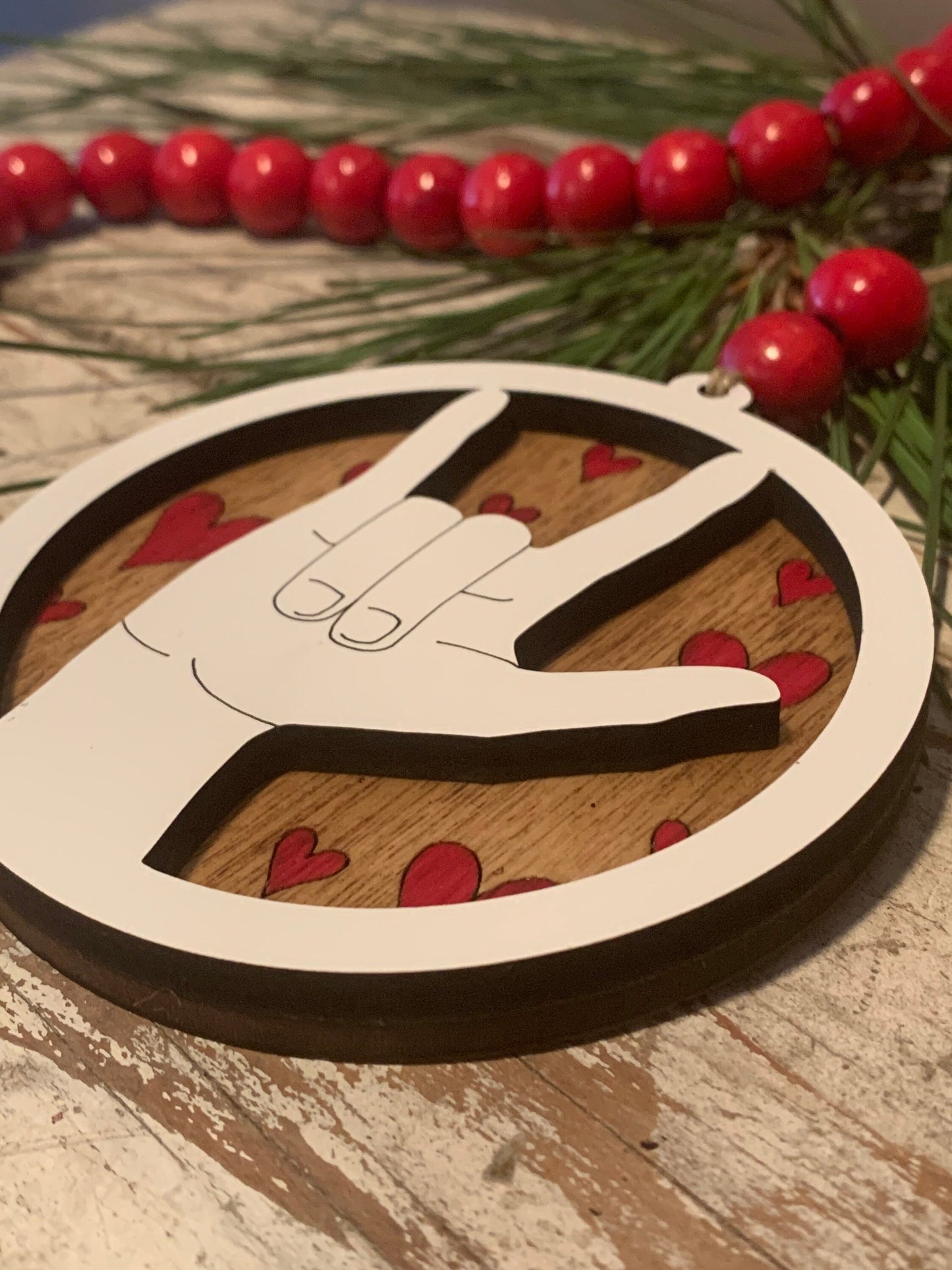American Sign Language ASL I Love You Christmas Tree Ornament | Gift for hearing Impaired | Hand Sign Language Ornament