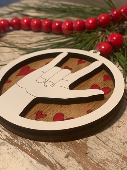 American Sign Language ASL I Love You Christmas Tree Ornament | Gift for hearing Impaired | Hand Sign Language Ornament