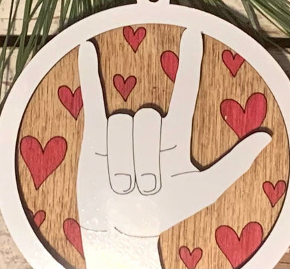 American Sign Language ASL I Love You Christmas Tree Ornament | Gift for hearing Impaired | Hand Sign Language Ornament