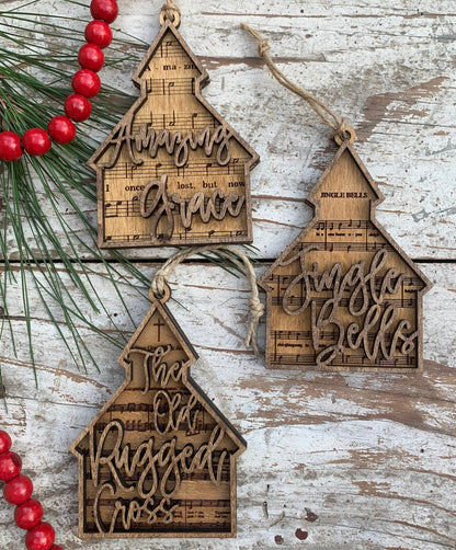 Church Hymns Christmas Tree Ornaments |Religious Songs | Sunday School Gifts | Personalized Church Ornament | Silent Night | Amazing Grace