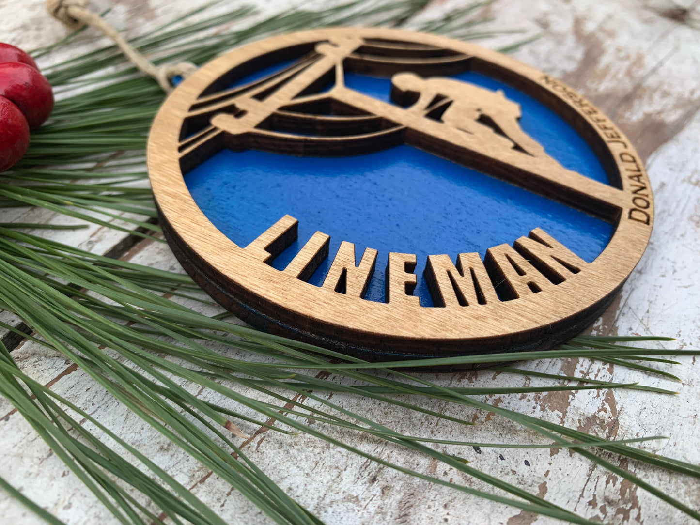 Personalized Lineman Christmas Tree Ornament | Gift for Lineman | Electric Worker Ornament