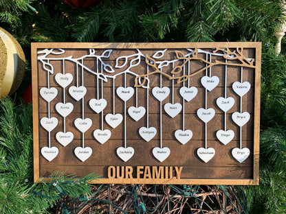 Personalized Family Tree Hanging Hearts Sign | Mothers Day gift | Grandkids Names Sign | Custom Wedding Gift | Gift for Grandma and Mom