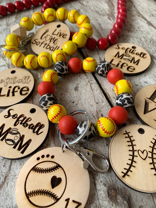 Personalized Softball Wristlet Keychain with Wood disc for Player or Mom | Gift for Softball Lover