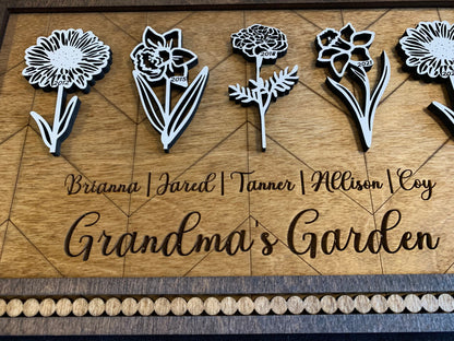 Personalized Birth Month Flowers Sign| Grandkids sign| Family Tree Sign | Mothers Day gift