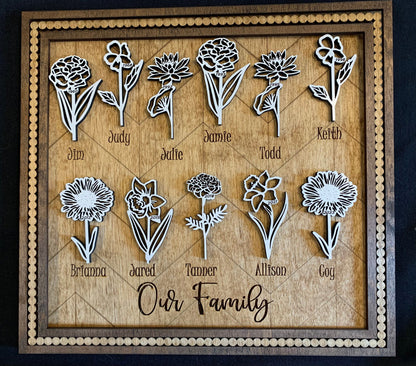 Personalized Birth Month Flowers Sign| Grandkids sign| Family Tree Sign | Mothers Day gift