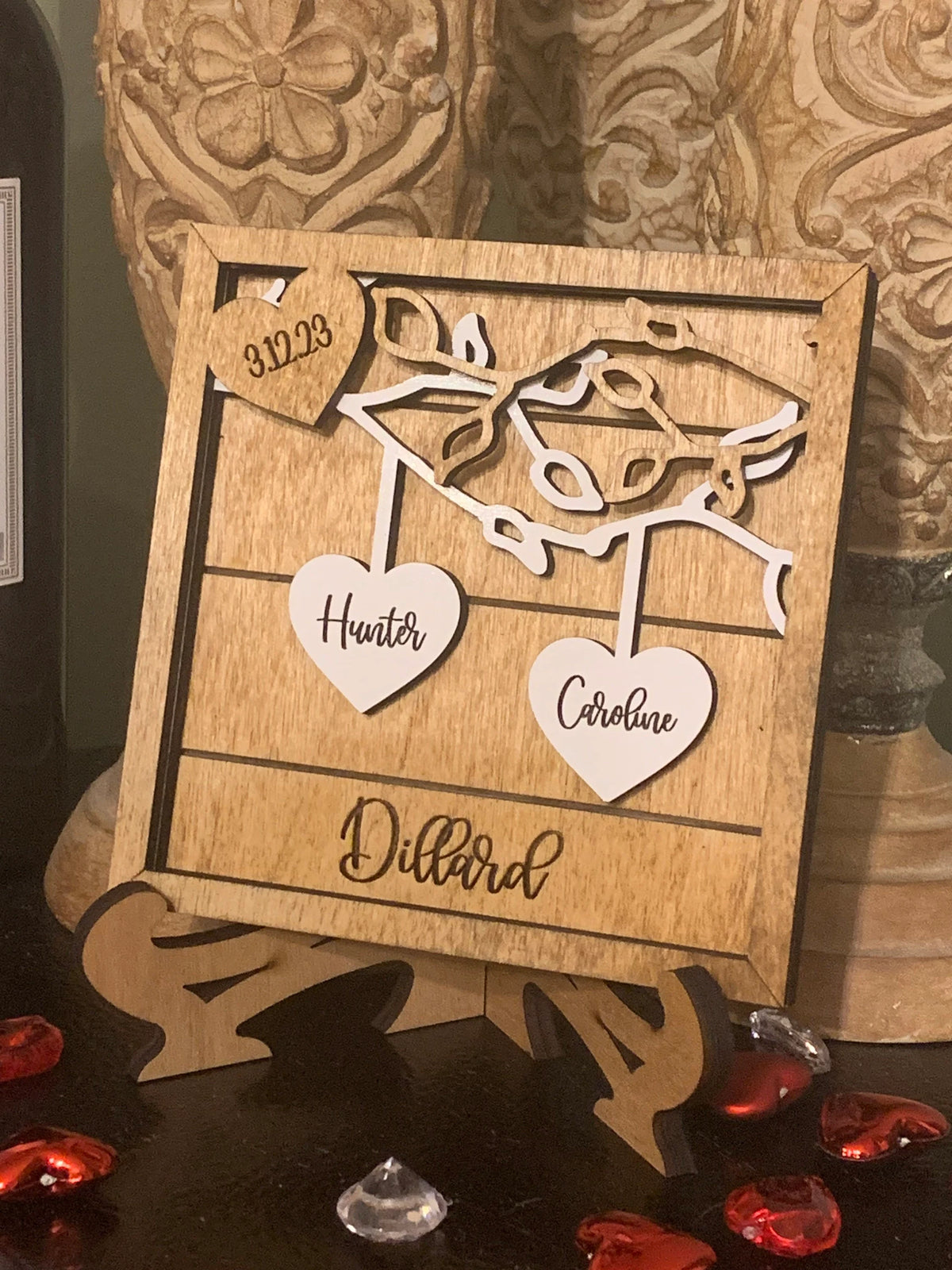 Personalized Couples Wood Sign | Personalized Wedding Gift | Anniversary Gift | Hanging Hearts Sign | Newlyweds Name Sign | Valentines Day