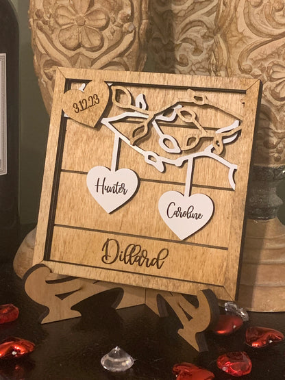 Personalized Couples Wood Sign | Personalized Wedding Gift | Anniversary Gift | Hanging Hearts Sign | Newlyweds Name Sign | Valentines Day