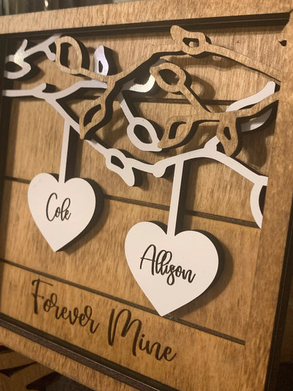 Personalized Couples Wood Sign | Personalized Wedding Gift | Anniversary Gift | Hanging Hearts Sign | Newlyweds Name Sign | Valentines Day