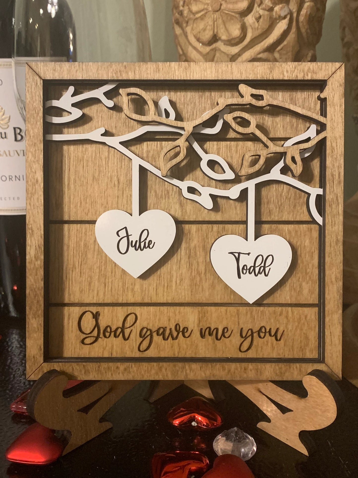 Personalized Couples Wood Sign | Personalized Wedding Gift | Anniversary Gift | Hanging Hearts Sign | Newlyweds Name Sign | Valentines Day