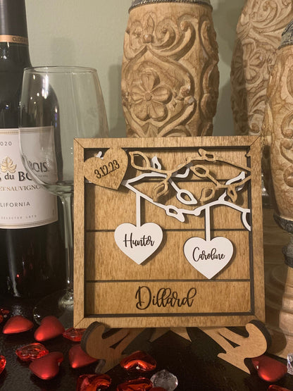 Personalized Couples Wood Sign | Personalized Wedding Gift | Anniversary Gift | Hanging Hearts Sign | Newlyweds Name Sign | Valentines Day