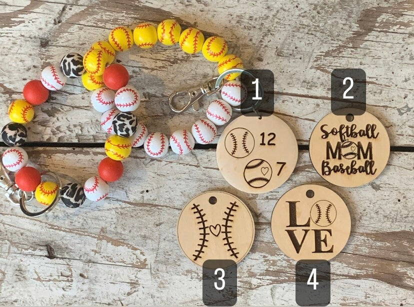 Personalized Baseball and Softball Mom Combo Wristlet Keychain with Wood disc | Gift for Baseball Mama | Softball Game Day Accessories