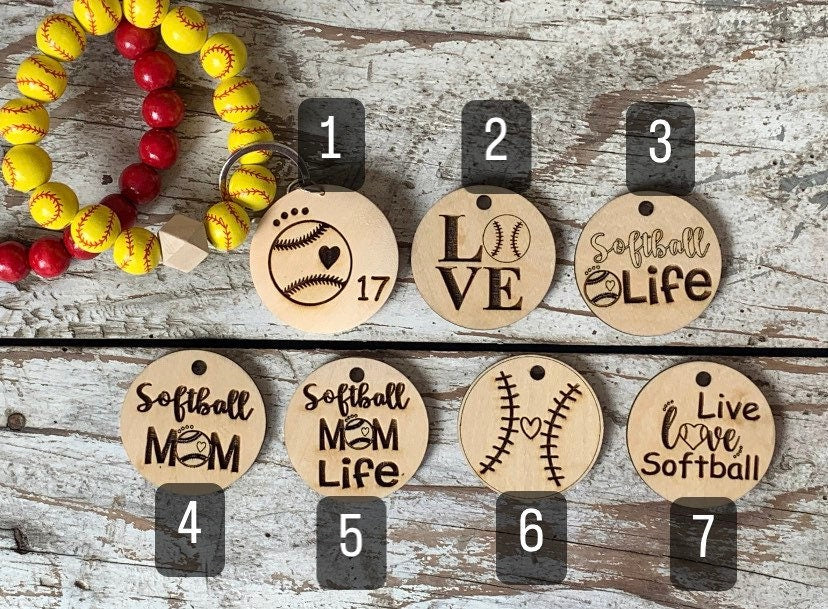 Personalized Softball Wristlet Keychain with Wood disc for Player or Mom | Gift for Softball Lover