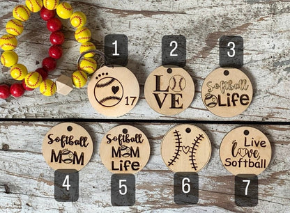 Personalized Softball Wristlet Keychain with Wood disc for Player or Mom | Gift for Softball Lover