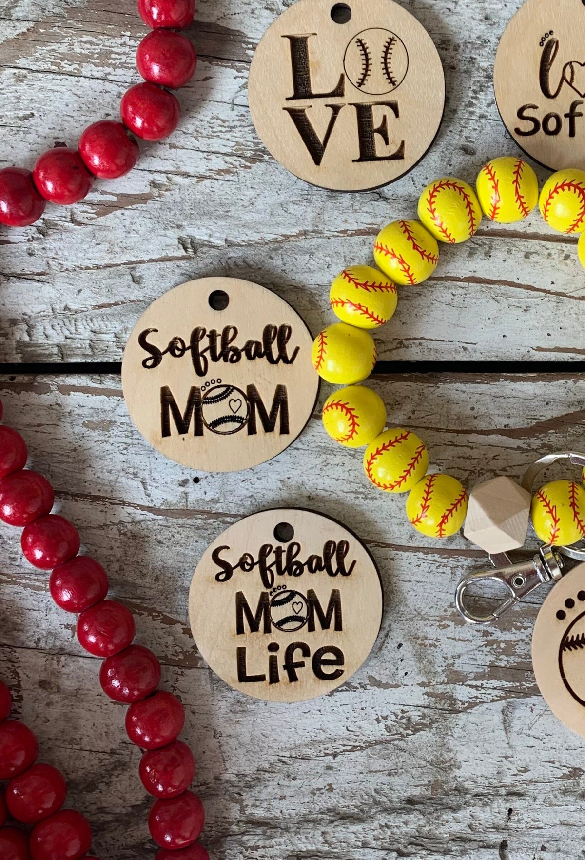 Personalized Softball Wristlet Keychain with Wood disc for Player or Mom | Gift for Softball Lover