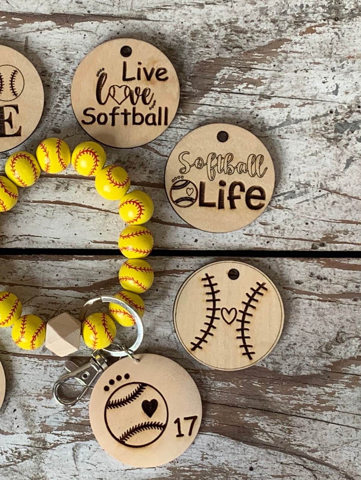Personalized Softball Wristlet Keychain with Wood disc for Player or Mom | Gift for Softball Lover