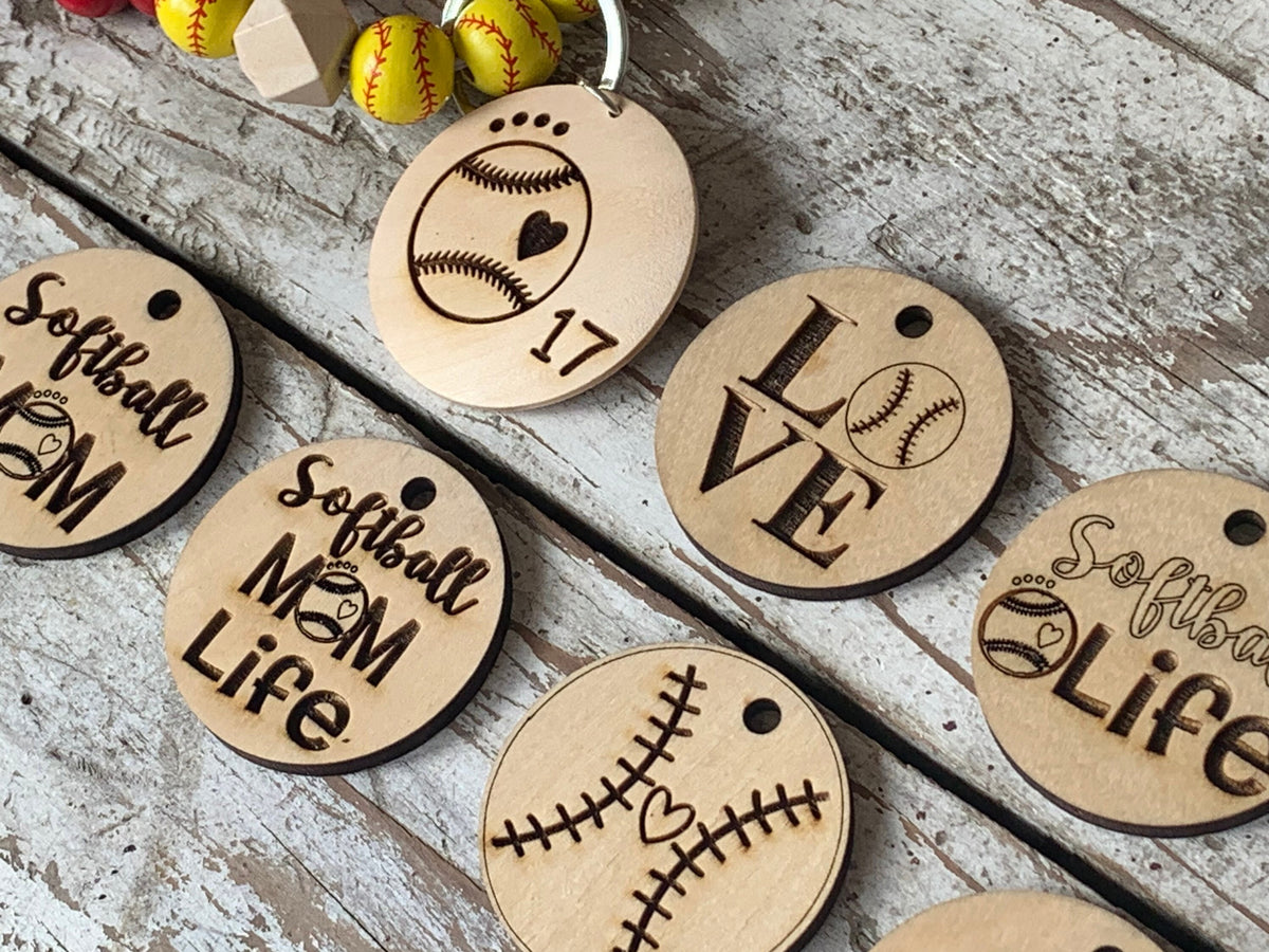 Personalized Softball Wristlet Keychain with Wood disc for Player or Mom | Gift for Softball Lover