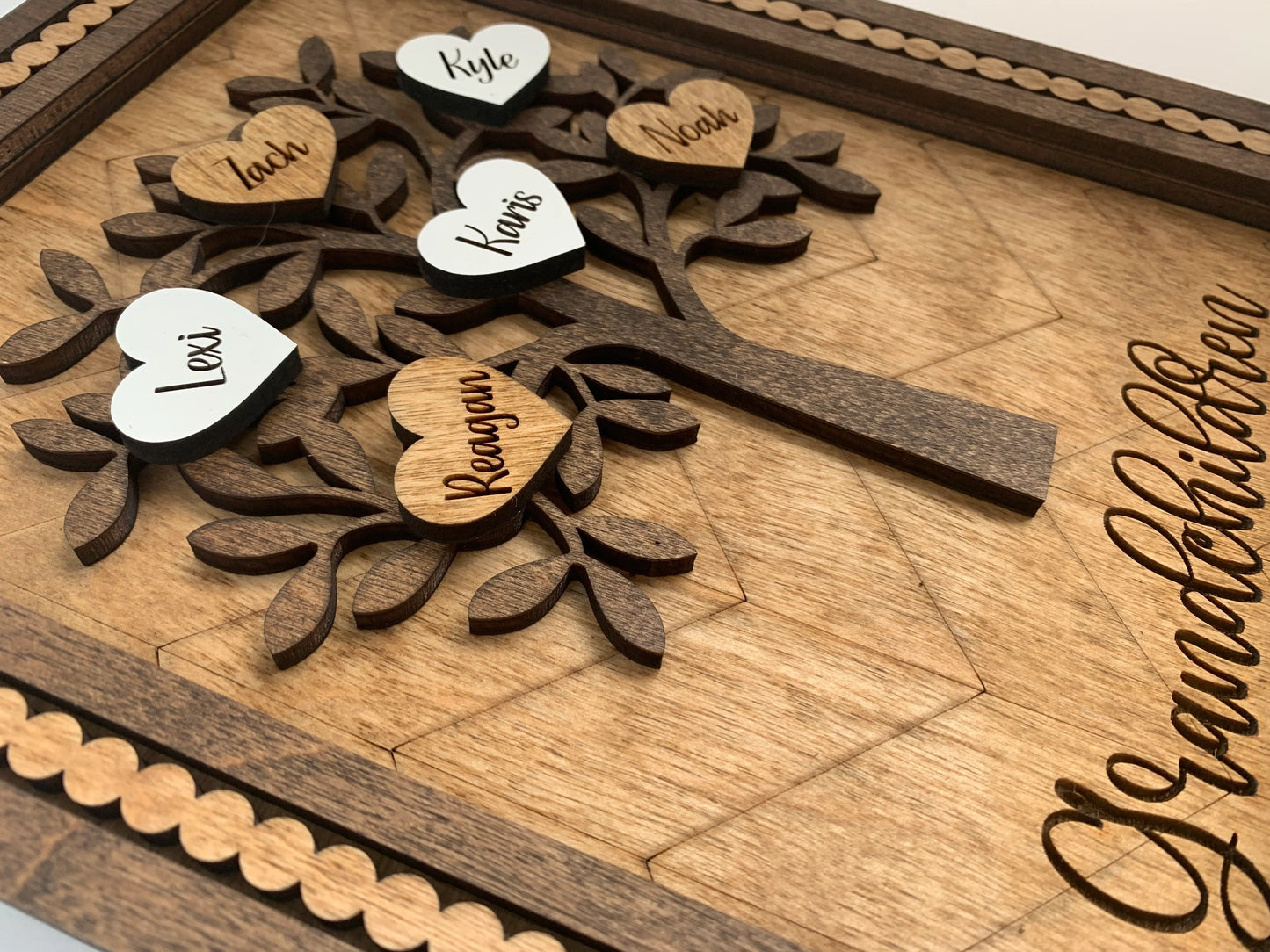 Personalized Family Tree Hearts Wall Decor | Mother’s Day gift | Grandkids Names Sign | Custom Gift for Grandma or Mom | Love Grows Here