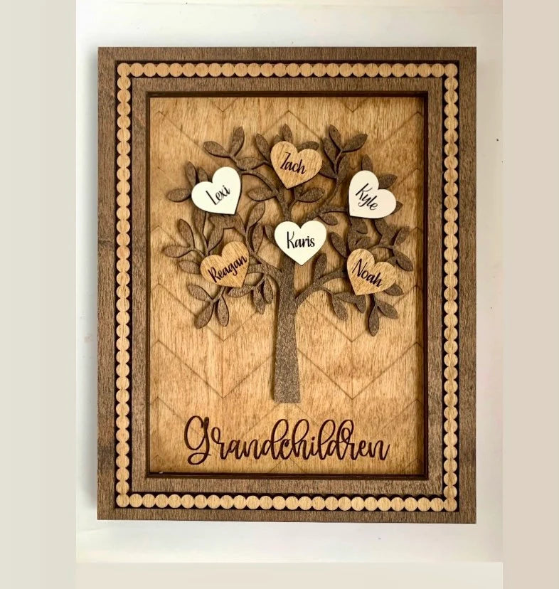 Personalized Family Tree Hearts Wall Decor | Mother’s Day gift | Grandkids Names Sign | Custom Gift for Grandma or Mom | Love Grows Here