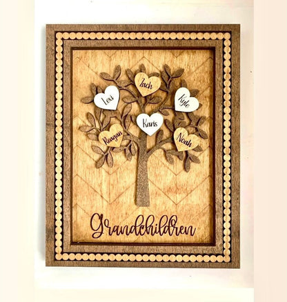 Personalized Family Tree Hearts Wall Decor | Mother’s Day gift | Grandkids Names Sign | Custom Gift for Grandma or Mom | Love Grows Here