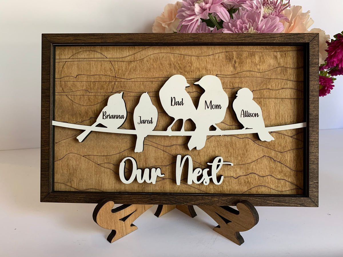 Personalized Bird Family Sign | Mother’s Day gift | Grandkids Names Decor | Custom Gift for Grandma or Mom | Our Nest