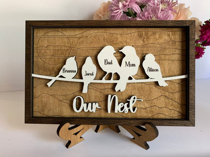 Personalized Bird Family Sign | Mother’s Day gift | Grandkids Names Decor | Custom Gift for Grandma or Mom | Our Nest