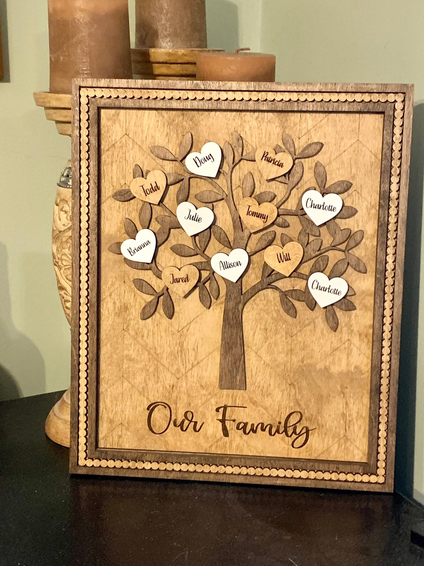 Personalized Family Tree Hearts Wall Decor | Mother’s Day gift | Grandkids Names Sign | Custom Gift for Grandma or Mom | Love Grows Here