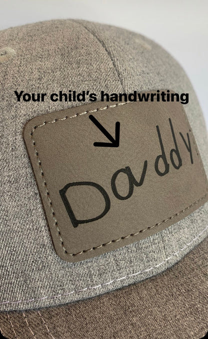 Personalized Dad Grandpa Trucker Hat | Child Handwriting Engraved Leather Patch Gift