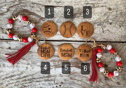 Personalized Baseball Mom Wristlet Keychain | Gift for T-ball Mama | Wooden Bead Sports Bracelet | Team Gift | Game Day Accessories