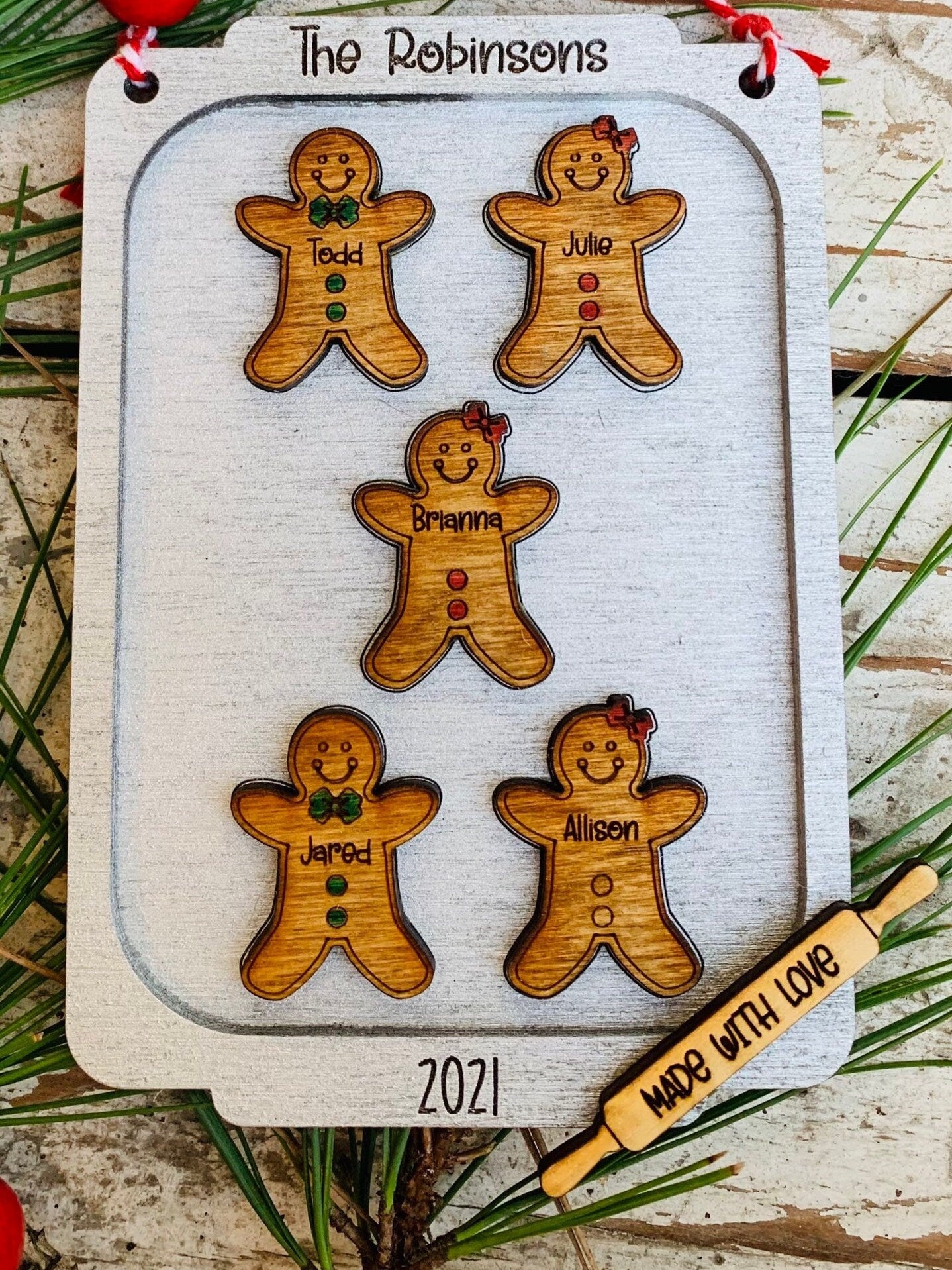 Gingerbread Family on Cookie Sheet Christmas Tree Ornament | Cat and Dog Pets Keepsake