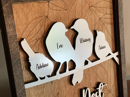 Personalized Bird Family Sign | Mother’s Day gift | Grandkids Names Decor | Custom Gift for Grandma or Mom | Our Nest