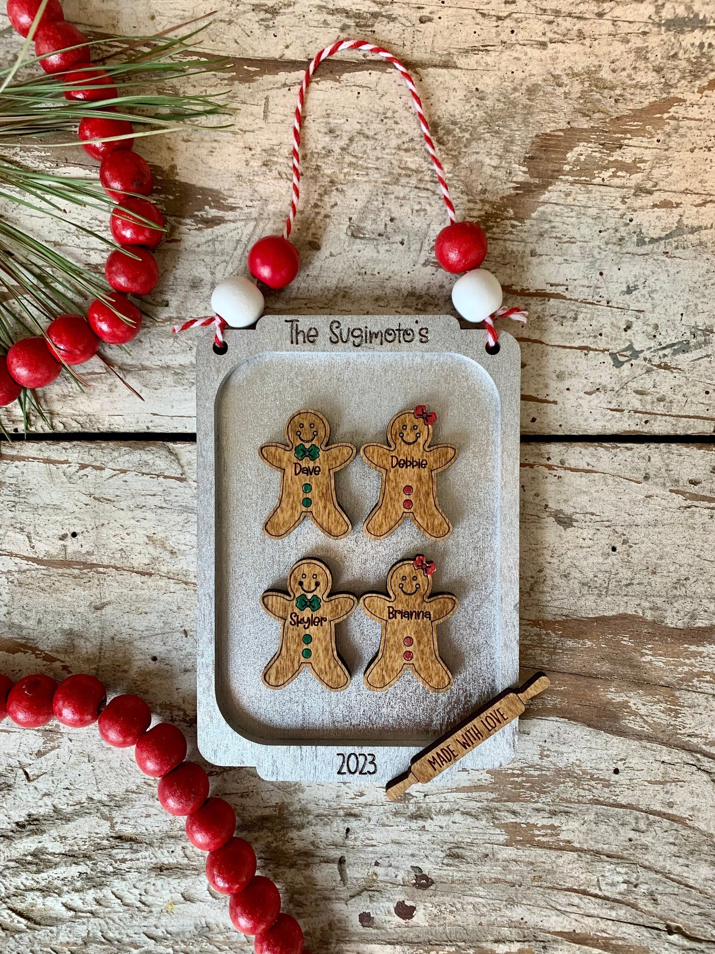 Gingerbread Family on Cookie Sheet Christmas Tree Ornament | Cat and Dog Pets Keepsake