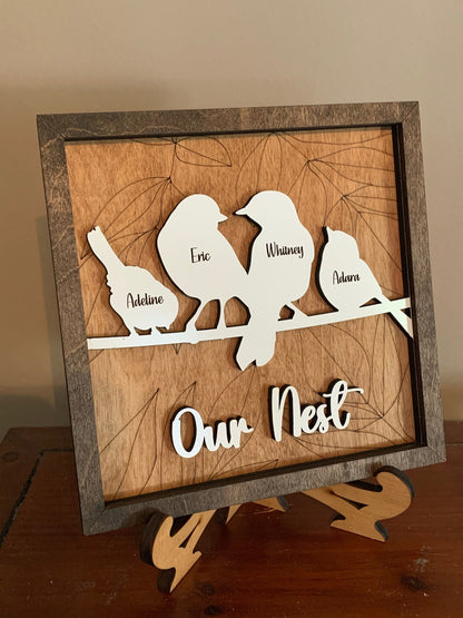 Personalized Bird Family Sign | Mother’s Day gift | Grandkids Names Decor | Custom Gift for Grandma or Mom | Our Nest