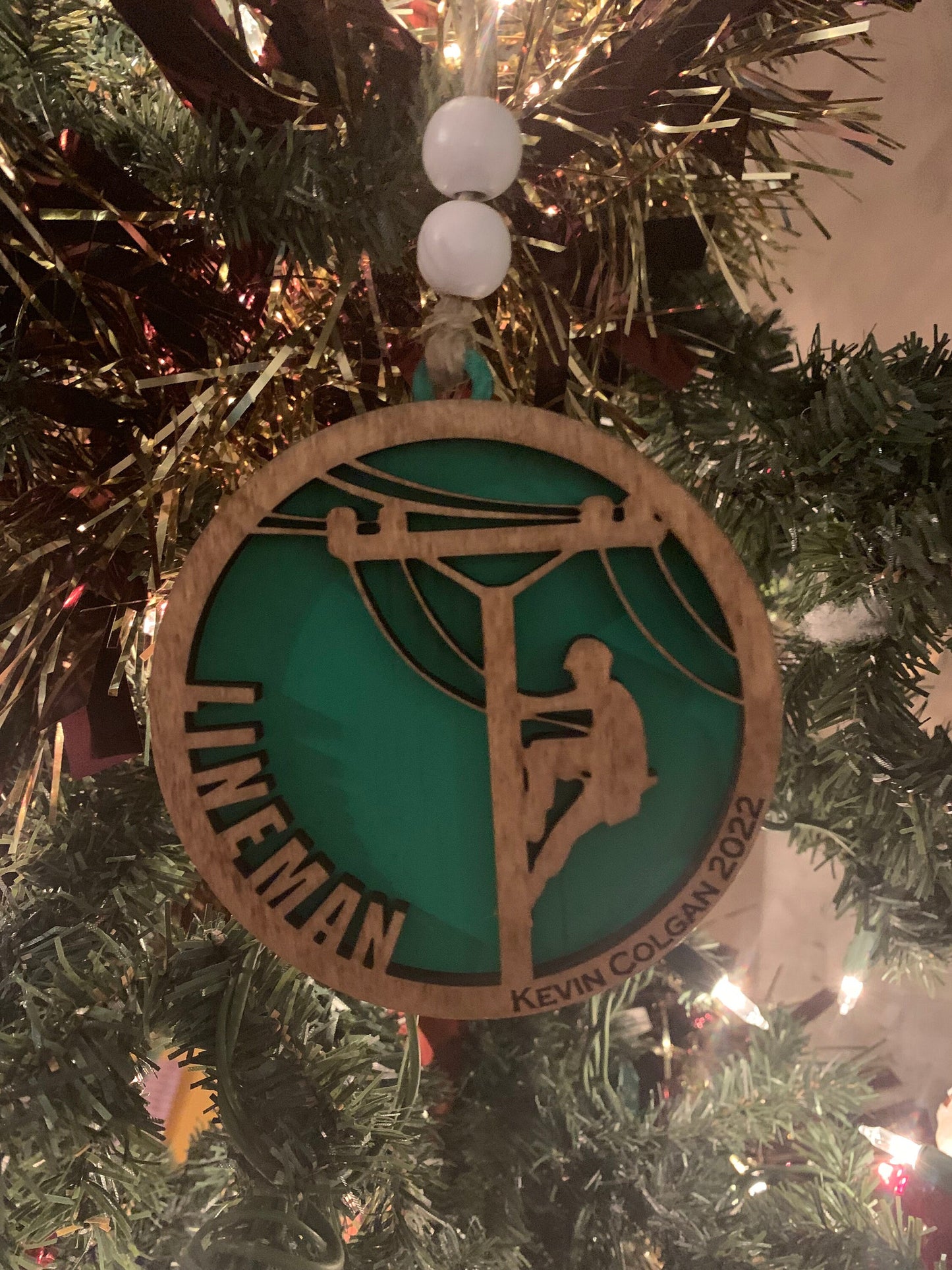 Personalized Lineman Christmas Tree Ornament | Gift for Lineman | Electric Worker Ornament