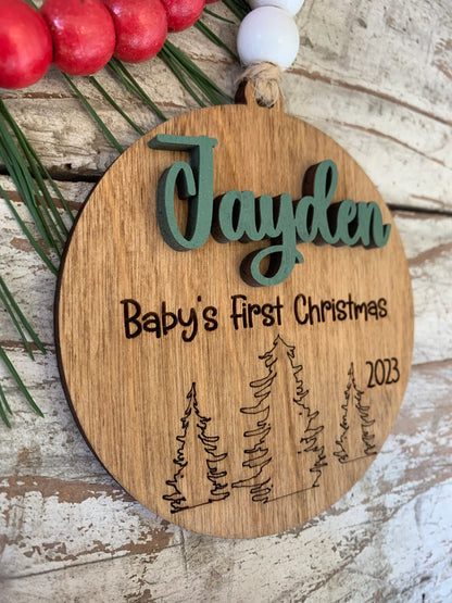 2026 Personalized Baby’s First Christmas Ornament with Forest Scene | New Baby Ornament | Newborn Keepsake | New Mom Gift | Babys First