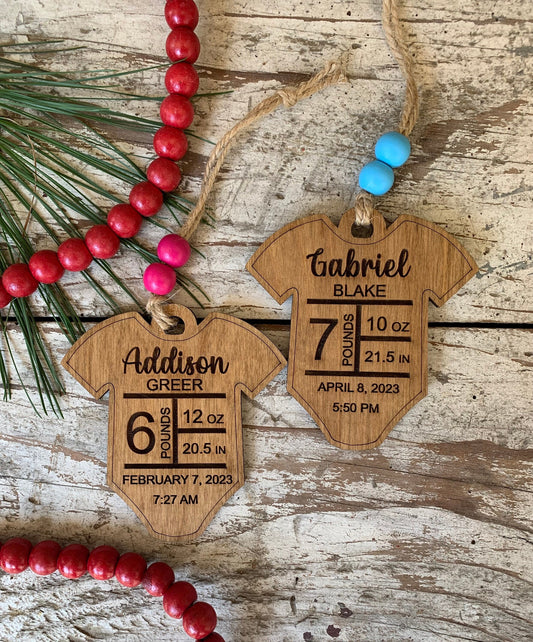 Personalized Onesie Baby’s First Christmas Ornament | Birth Stats Ornament | Newborn Keepsake | New Mom Gift | Baby Announcement