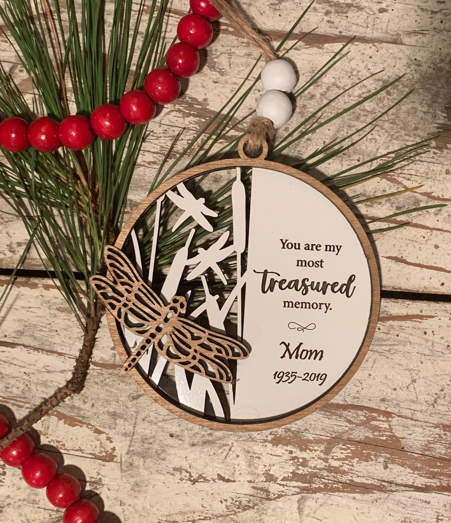 Personalized Memorial Dragonfly Christmas Tree Ornament | Sympathy Gift | Loved One Memorial | Remembrance Ornament | Loving Memory Mom Dad