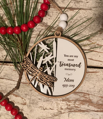 Personalized Memorial Dragonfly Christmas Tree Ornament | Sympathy Gift | Loved One Memorial | Remembrance Ornament | Loving Memory Mom Dad