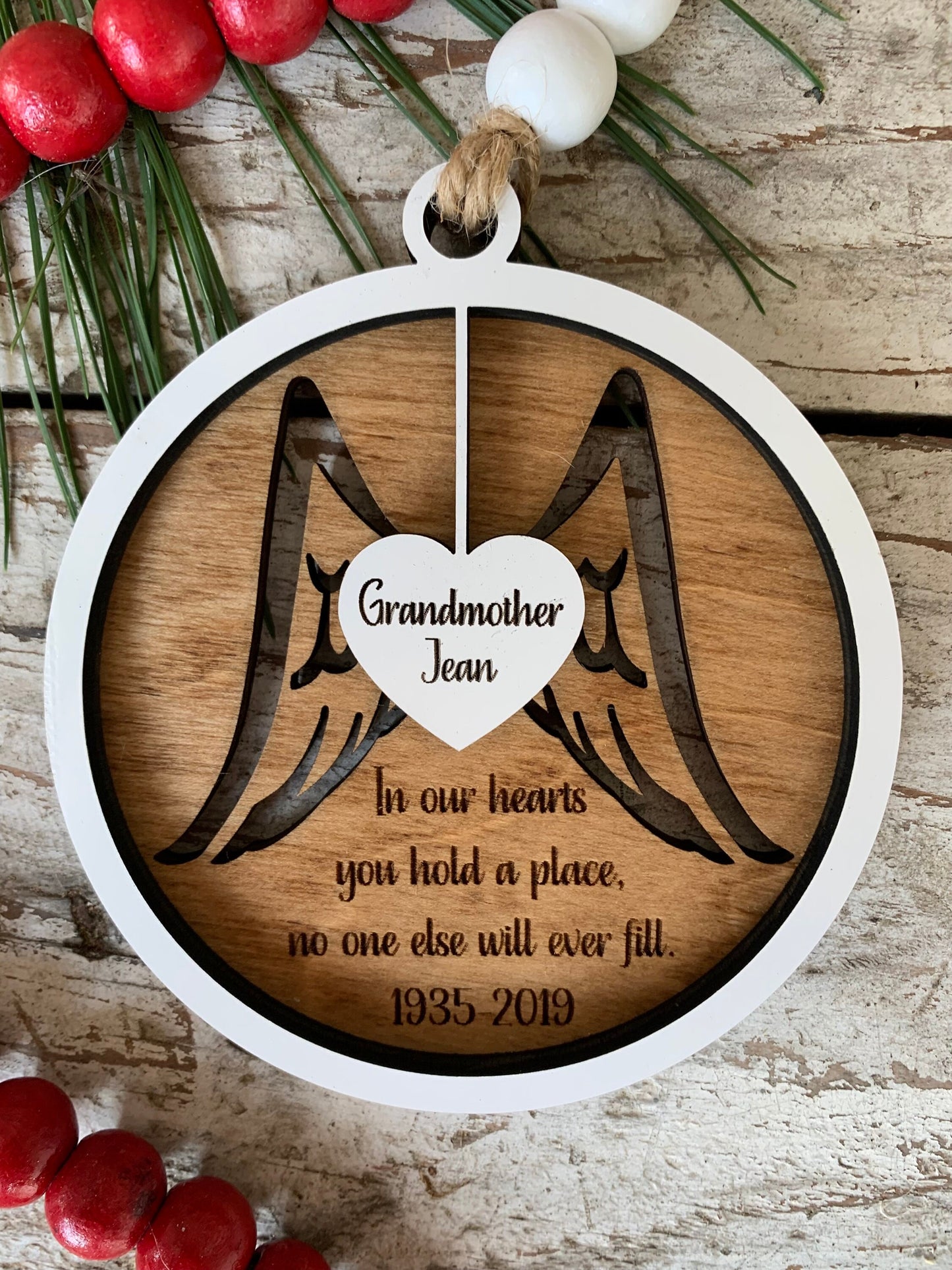 Personalized Angel Wings and Hanging Heart Memorial Christmas Tree Ornament | Sympathy Ornament | Loved One Memorial | Remembrance Ornament