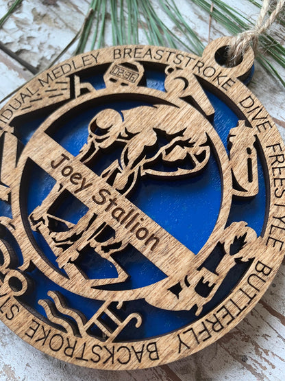 Personalized Swim Girl or Boy Christmas Tree Ornament | Gift for High School Swimmer | Swimming Team Coach Gift