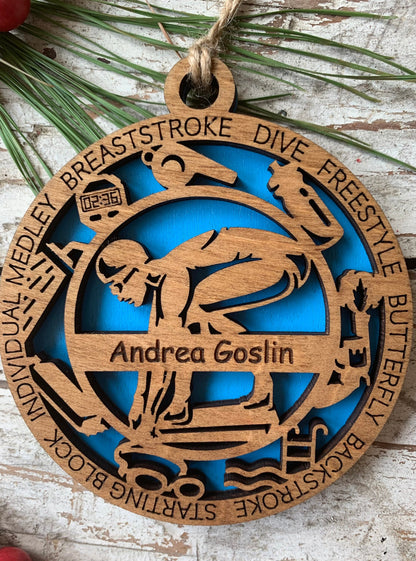 Personalized Swim Girl or Boy Christmas Tree Ornament | Gift for High School Swimmer | Swimming Team Coach Gift