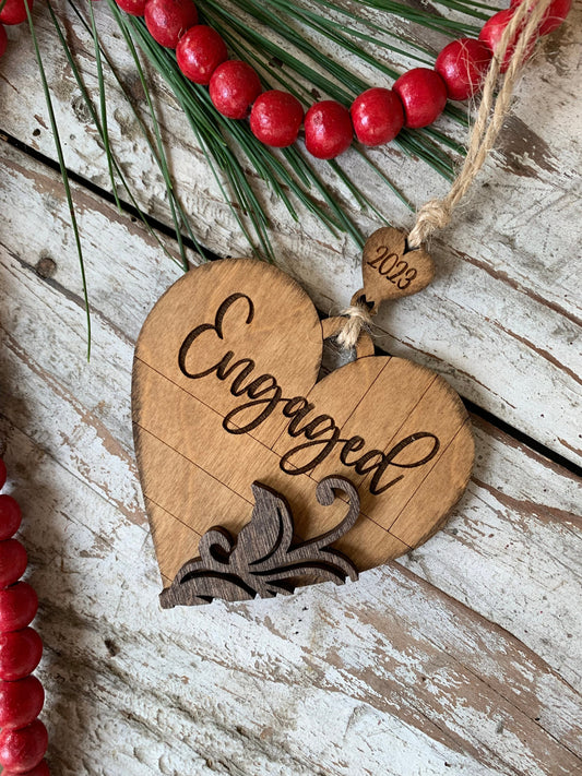 2026 Engaged Christmas Tree Ornament | Vintage Distressed Engagement Ornament | Gift for the Engaged Couple | Bridal Shower Gift