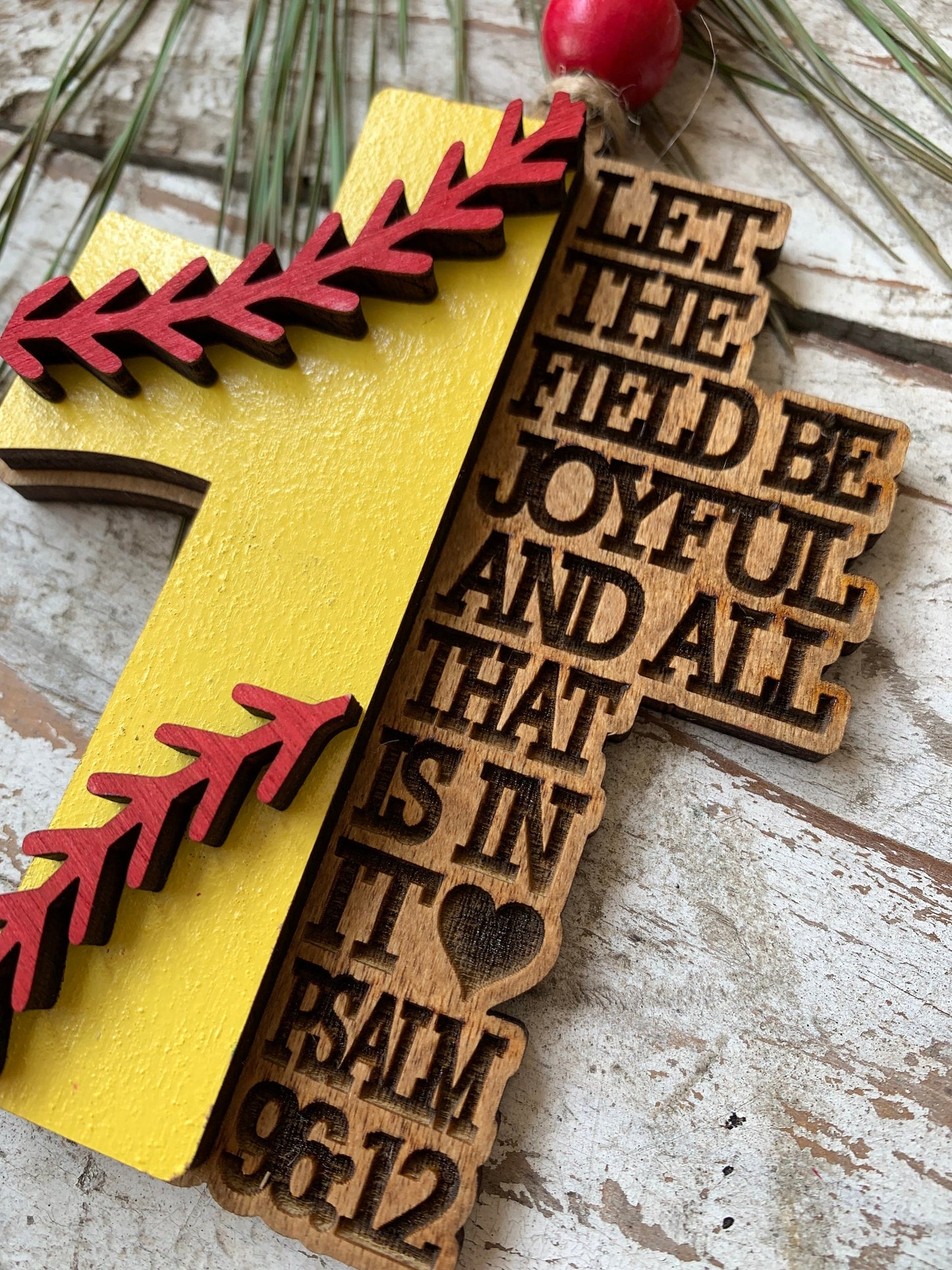 Religious Softball Christmas Tree Ornament | Psalm 96:12 | Softball Cross | Gift for Softball Player | Christian Softball Ornament