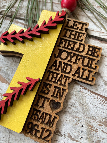 Religious Softball Christmas Tree Ornament | Psalm 96:12 | Softball Cross | Gift for Softball Player | Christian Softball Ornament