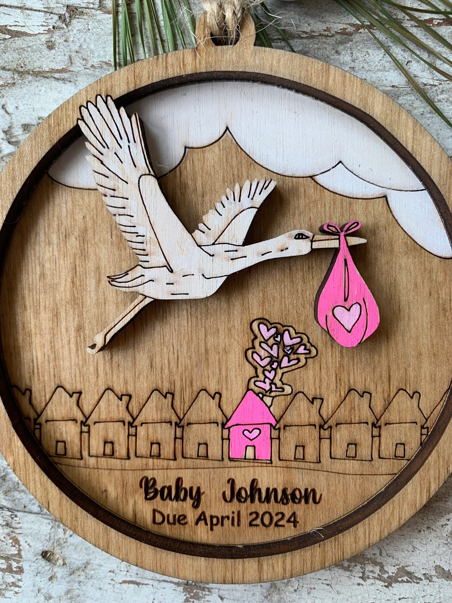 Personalized  Stork Baby Delivery Christmas Tree Ornament | Pregnancy Ornament | Gift for Expecting Parents | Baby Shower Gift | Pregnant