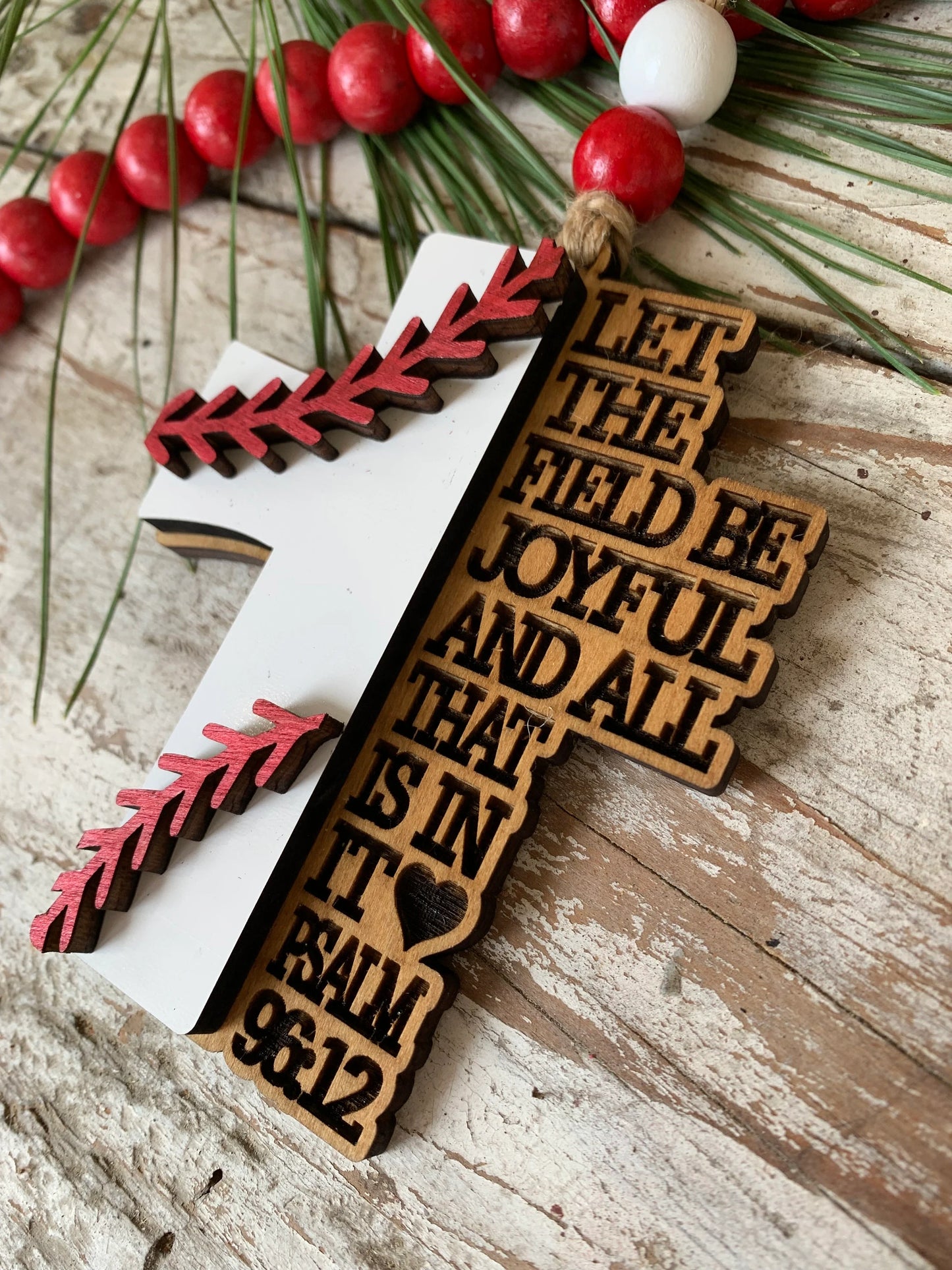 Religious Baseball Christmas Tree Ornament | Psalm 96:12 | Baseball Cross | Gift for Baseball Player | Christian Baseball Ornament