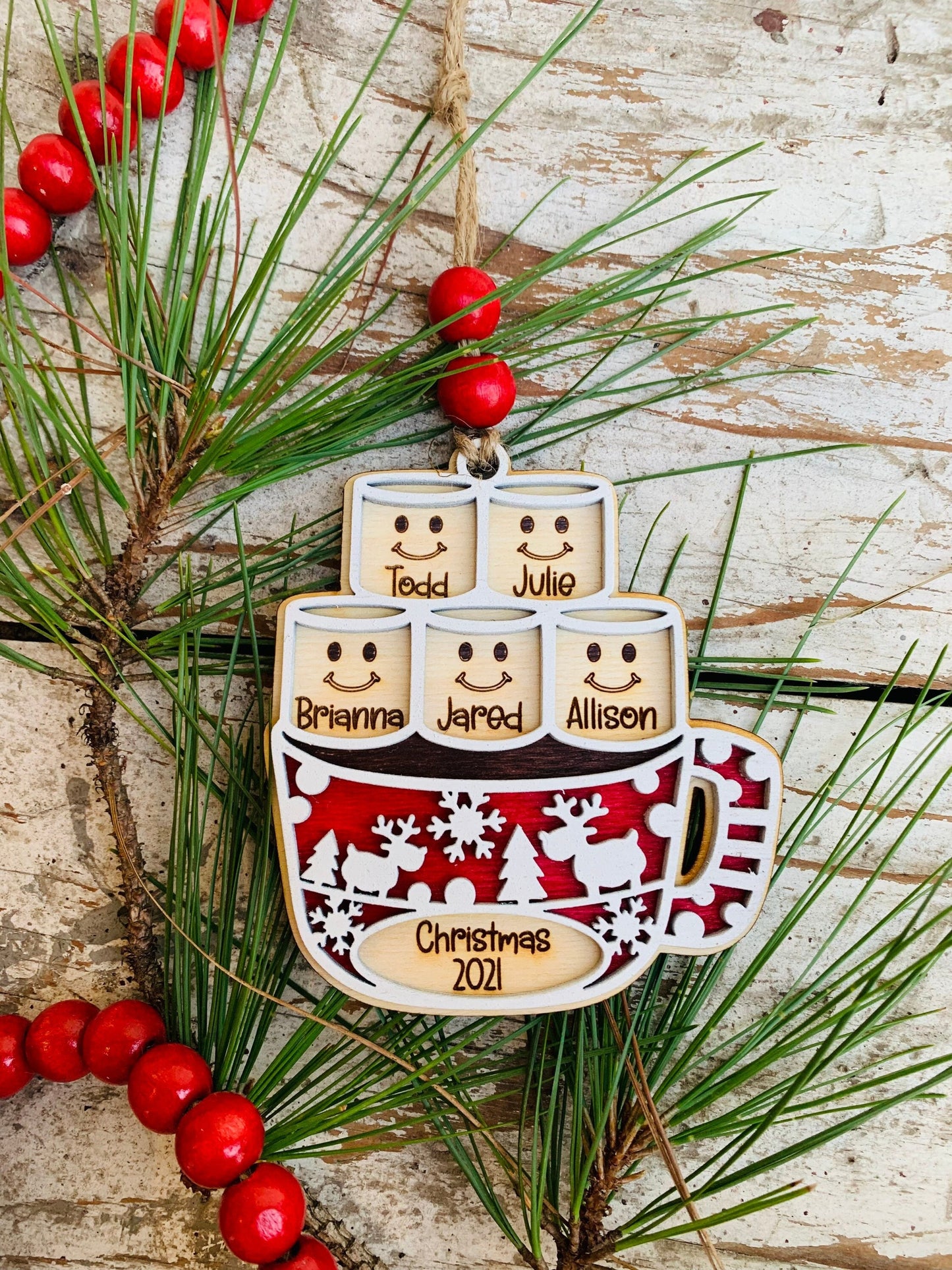 Personalized Hot Cocoa Family Christmas Tree Ornament | Hot Chocolate Marshmallow Family Ornament | Family Christmas Ornament | Family Gift
