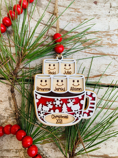 Personalized Hot Cocoa Family Christmas Tree Ornament | Hot Chocolate Marshmallow Family Ornament | Family Christmas Ornament | Family Gift