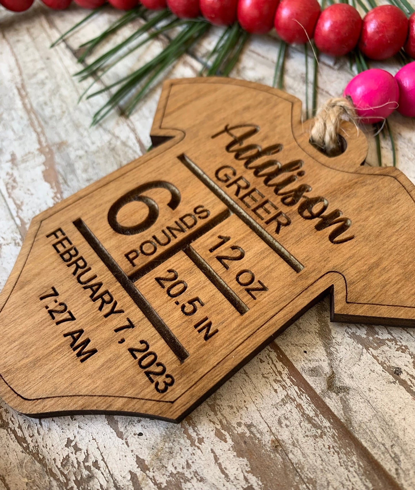 Personalized Onesie Baby’s First Christmas Ornament | Birth Stats Ornament | Newborn Keepsake | New Mom Gift | Baby Announcement