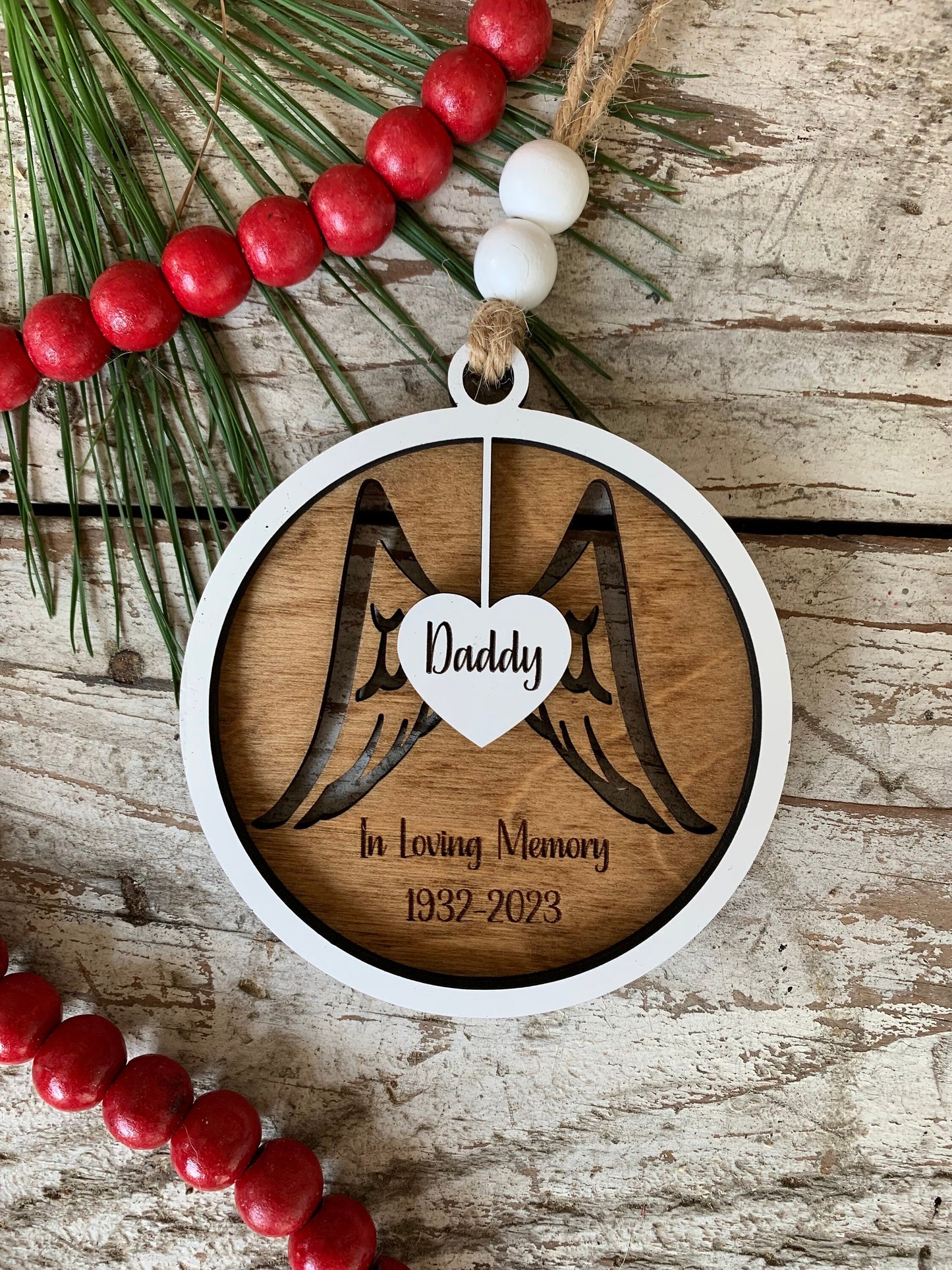 Personalized Angel Wings and Hanging Heart Memorial Christmas Tree Ornament | Sympathy Ornament | Loved One Memorial | Remembrance Ornament