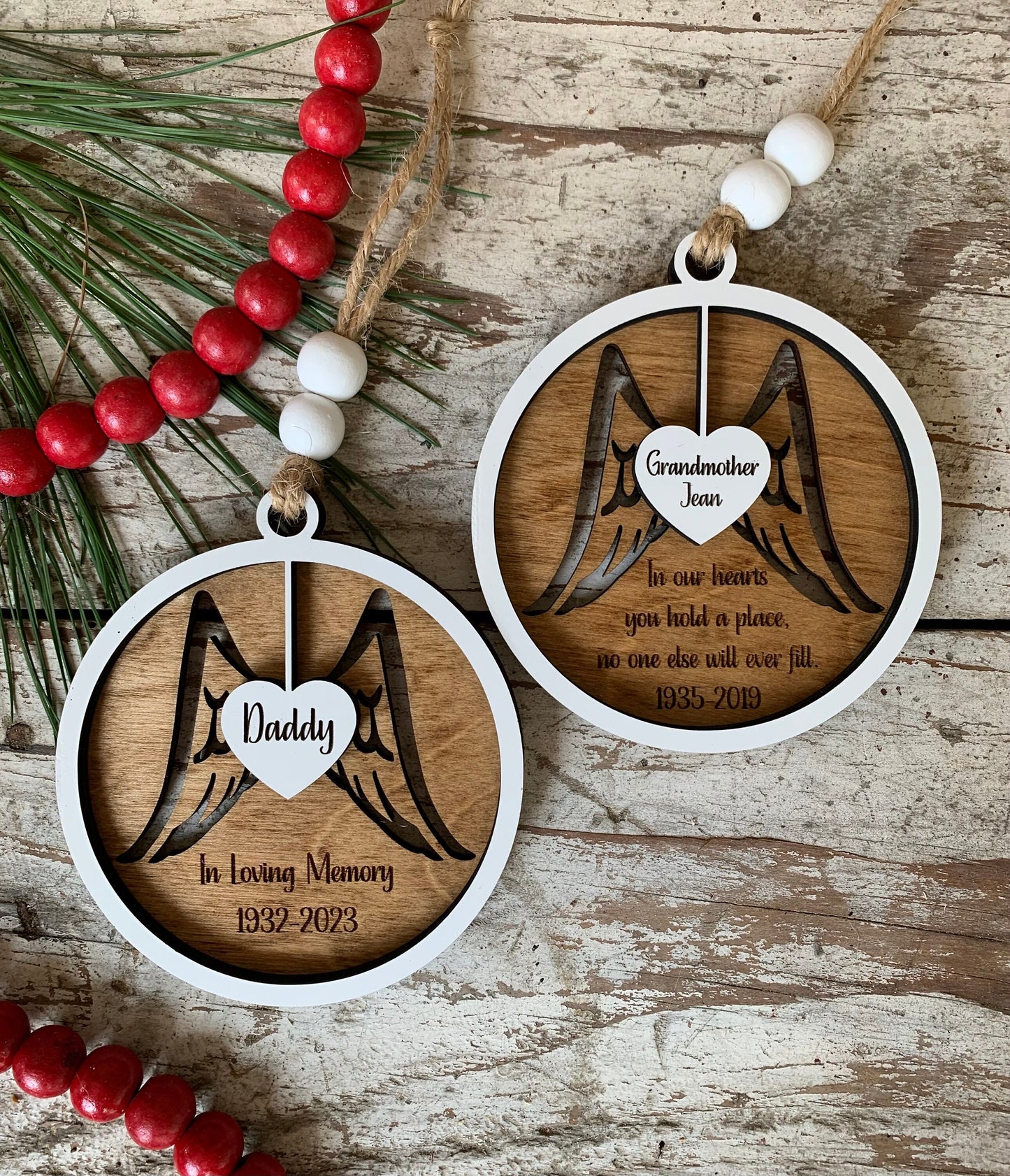 Personalized Angel Wings and Hanging Heart Memorial Christmas Tree Ornament | Sympathy Ornament | Loved One Memorial | Remembrance Ornament